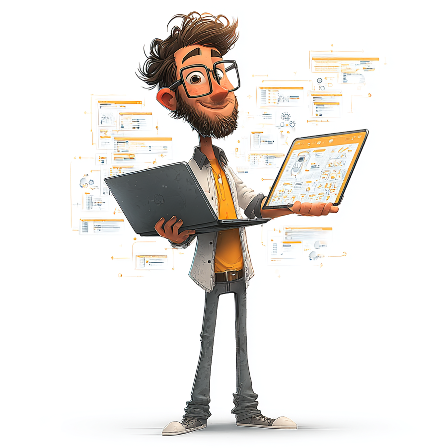 visual: an expert developer with two mobile devices