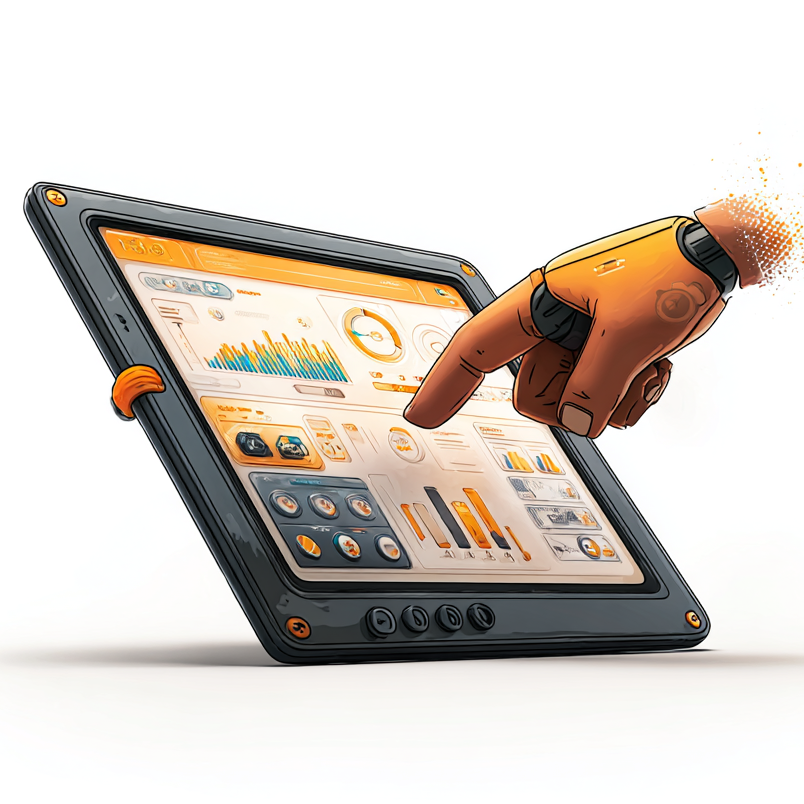 visual: touchscreen display with pointing hand