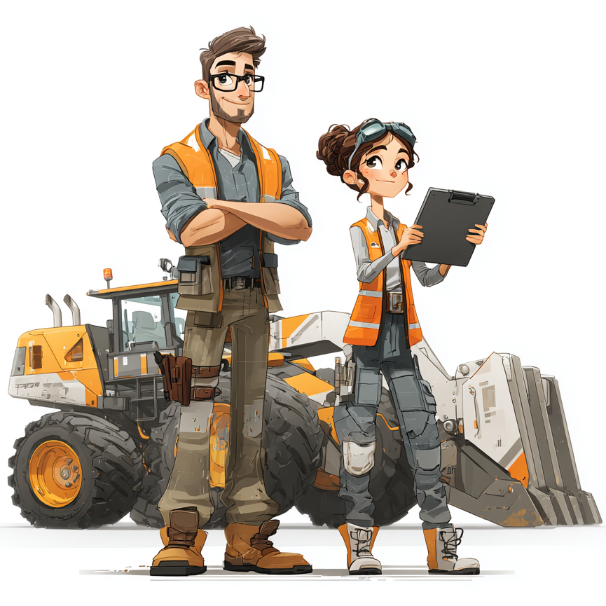 visual: two engineers in front of a vehicle